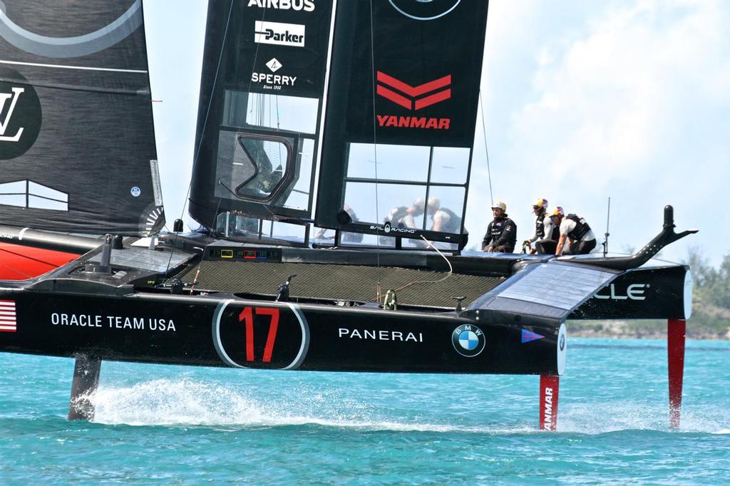 Oracle Team USA - Tom Slingsby grinding on the cycle behind skipper Jimmy Spithill- 35th America's Cup - Bermuda  June 2, 2017 © Richard Gladwell www.photosport.co.nz