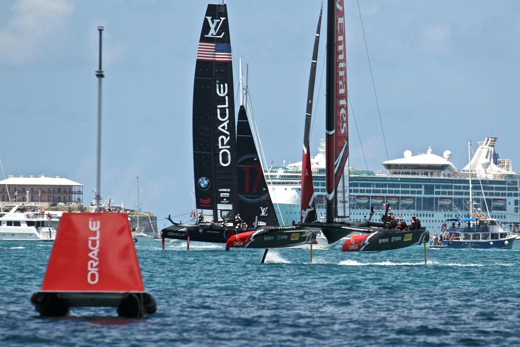 Emirates Team NZ leads Oracle Team USA - America's Cup 2017, June 17, 2017 - Great Sound Bermuda photo copyright Richard Gladwell www.photosport.co.nz taken at  and featuring the  class