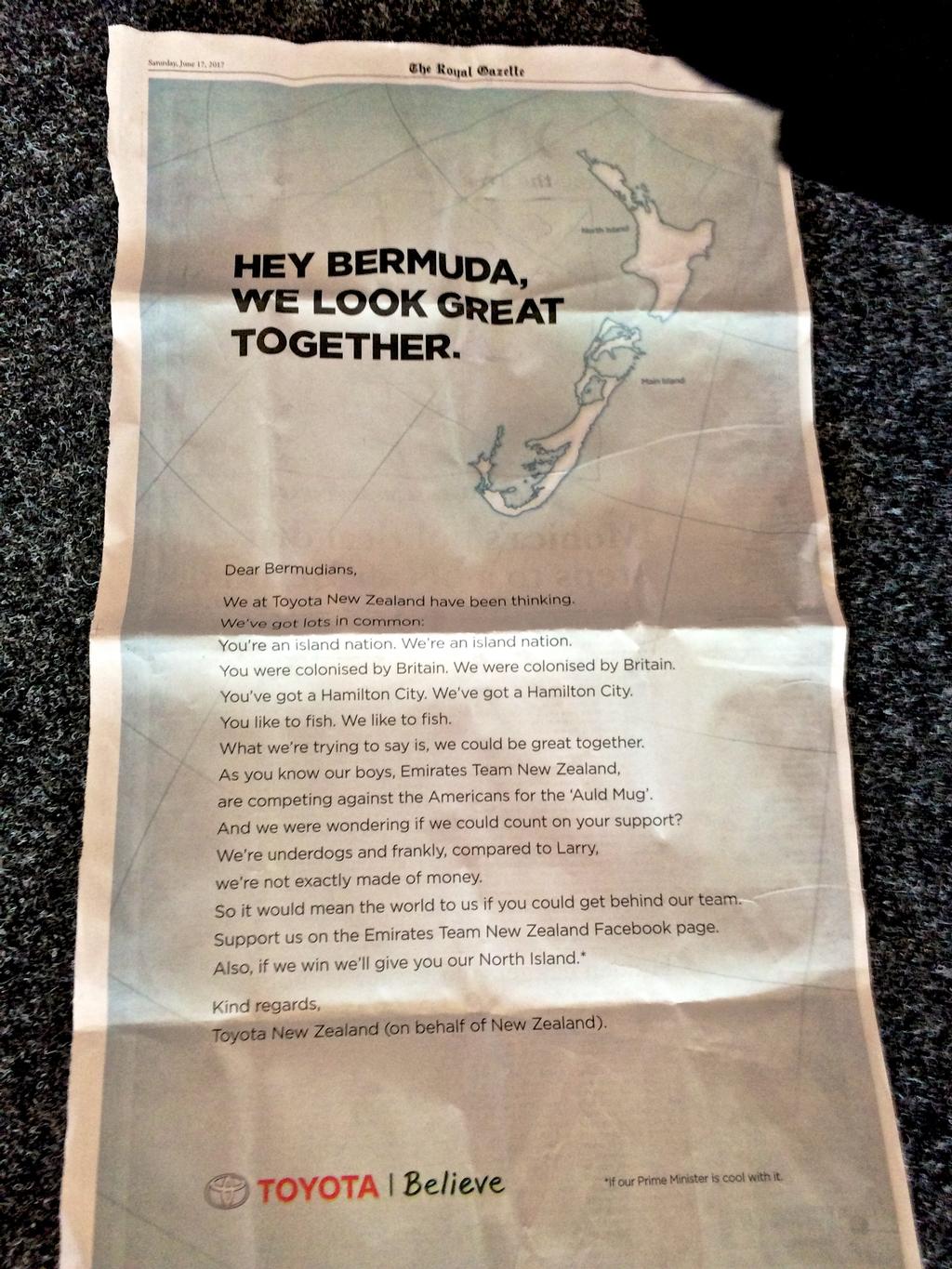 Toyota have run a full page ad in the Royal Gazette (Bermuda) © SW
