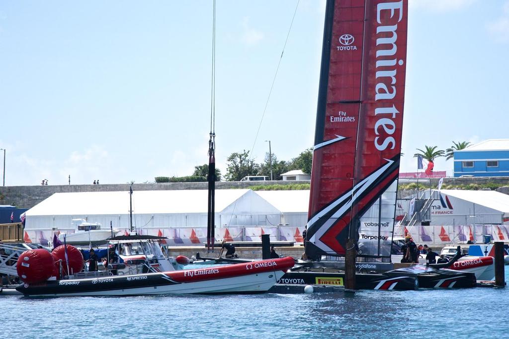 Emirates Team New Zealand  returns from a test sail around 3.30pm on Wednesday June 21, 2017 photo copyright Richard Gladwell www.photosport.co.nz taken at  and featuring the  class
