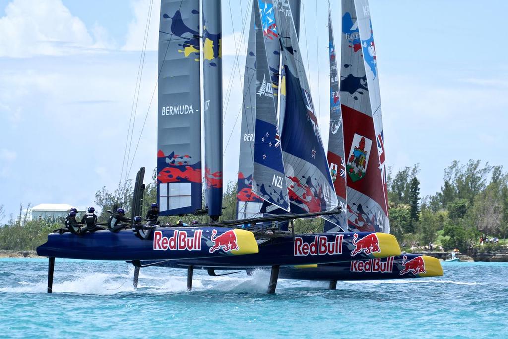 NZL Sailing Team drives over Team BDA at the start of Race. 1- 35th America's Cup - Bermuda  June 21, 2017 © Richard Gladwell www.photosport.co.nz