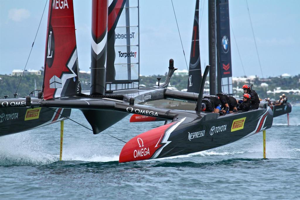 Emirates Team NZ leads Oracle Team USA - America's Cup 2017, June 24, 2017 - Great Sound Bermuda photo copyright Richard Gladwell www.photosport.co.nz taken at  and featuring the  class