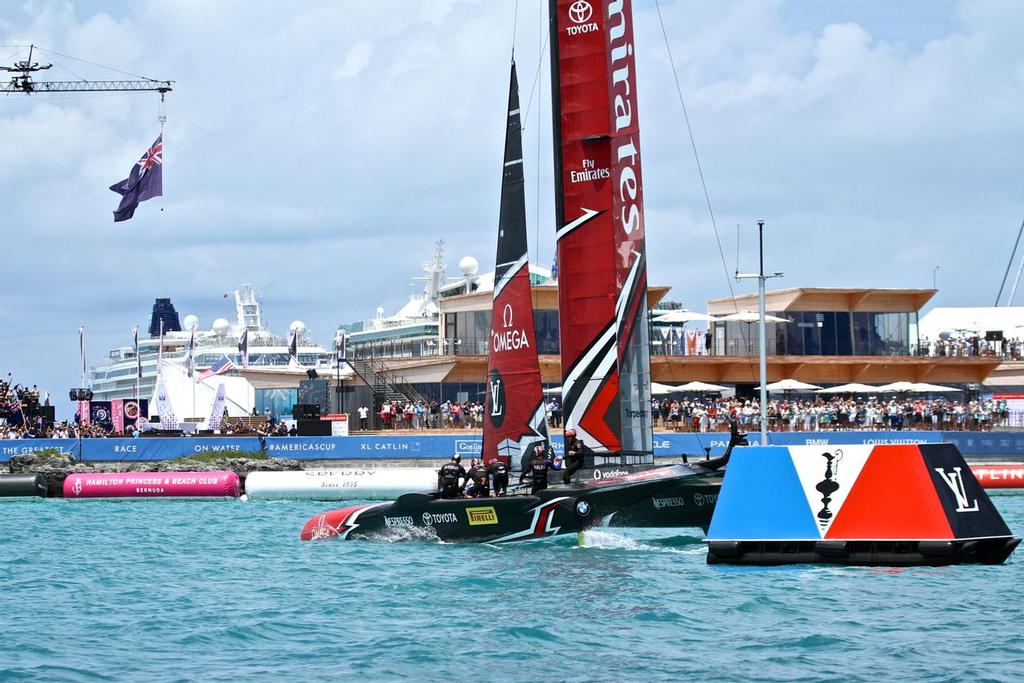 Emirates Team New Zealand cross the line in the 35th America&rsquo;s Cup Match, Day  5 - to take the America&rsquo;s Cup out of Bermuda and back to New Zealand/Italy - Bermuda  June 26, 2017 photo copyright Richard Gladwell www.photosport.co.nz taken at  and featuring the  class