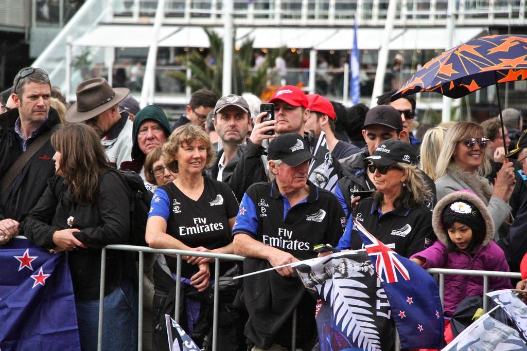 Emirates Team New Zealand - Fans wait at Viaduct Harbor - Parade in  Auckland,   July 6, 2017 © Richard Gladwell www.photosport.co.nz