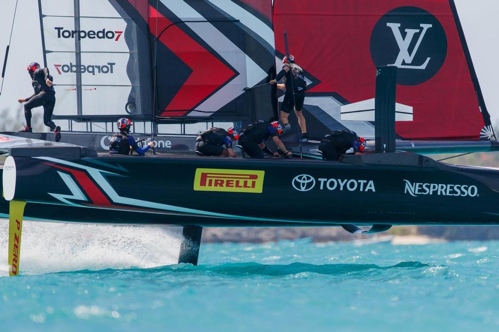 Emirates Team New Zealand sailing on Bermuda's Great Sound in the Louis Vuitton America's Cup Challenger Playoffs Semi-Finals<br />
 <br />
 © Richard Hodder/Emirates Team New Zealand