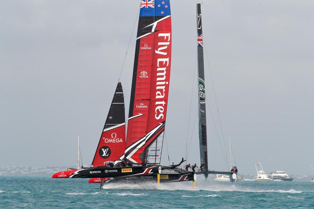 Emirates Team New Zealand sailing on Bermuda's Great Sound in the Louis Vuitton America's Cup Challenger Playoffs Semi-Finals<br />
Emirates Team New Zealand (NZL) vs. Land Rover BAR (GBR) Race 6. <br />
<br />
Copyright: Richard Hodder / Emirates Team New Zealand © Richard Hodder/Emirates Team New Zealand