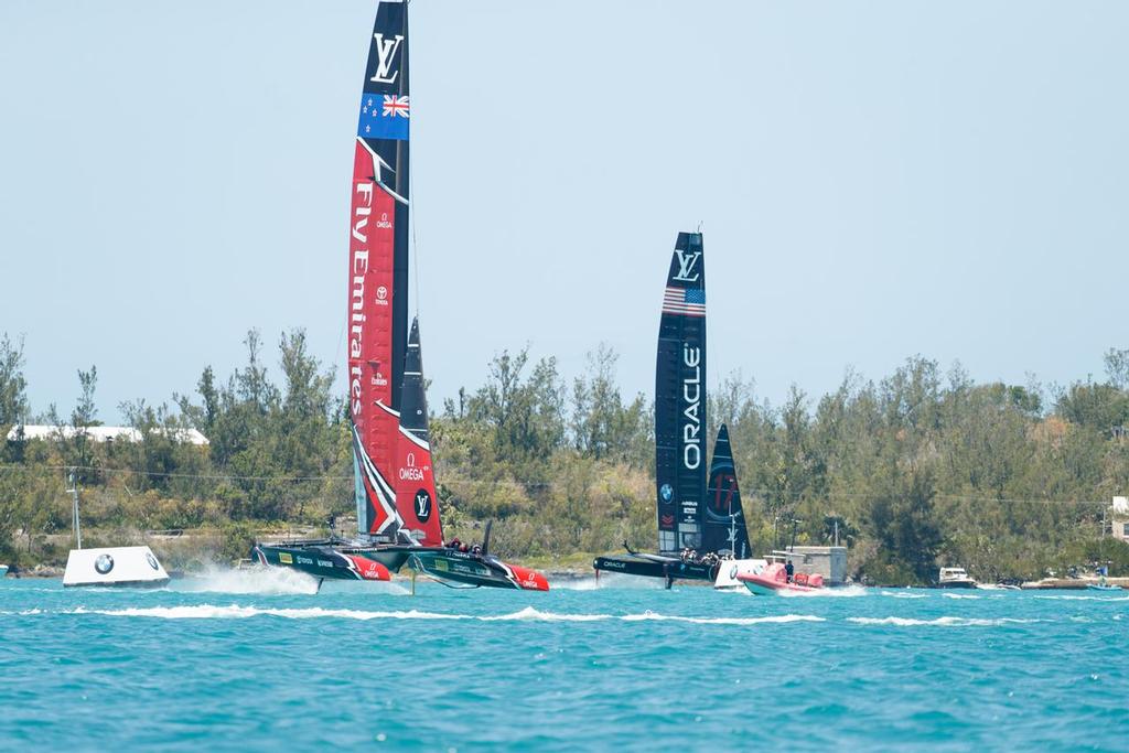 Louis Vuitton America's Cup Match Racing Day 2. Emirates Team New Zealand vs. Oracle Team USA races 3 & 4.  © Richard Hodder/Emirates Team New Zealand