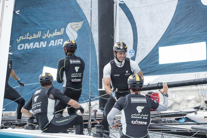 Oman Air celebrating their victory - 2017 Extreme Sailing Series Barcelona Act 4  © Lloyd Images http://lloydimagesgallery.photoshelter.com/