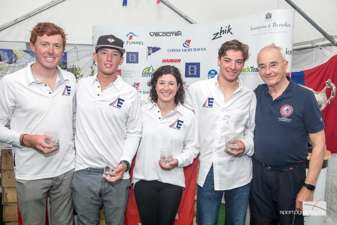 L-R USA Youth Team: Connor Needham, Jimmy Kennedy, Hannah Polster, Brooks Daley, and David Franks (Cowes Etchells Fleet Class Captain). - The Gertrude Cup 2017 © Sportography.tv