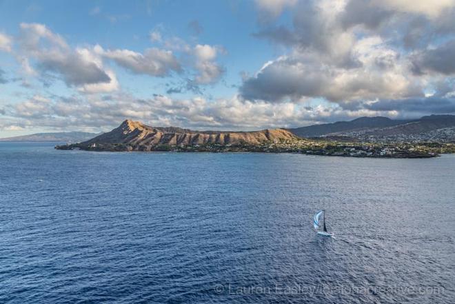The finish line at Diamond Head crater is one of the great iconic landmarks in all ocean racing - 2017 Transpac Race © Lauren Easley http://leialohacreative.com