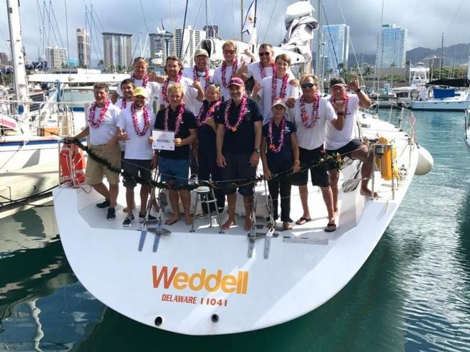 An elated team ready for their Aloha party after 11 days at sea  - 2017 Transpac Race © Todd Rasmussen / TPYC