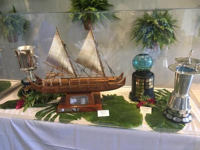 A small sample of the dozens of unique and historic trophies awaiting awaiting presentation this Friday at the Transpac Awards at the Modern Hotel in Waikiki  - 2017 Transpac Race © Dobbs Davis
