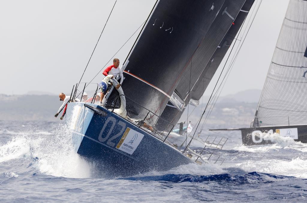 Azzurra took a bullet from Race 3 putting them into second place. - Puerto Portals 52 Super Series Sailing Week © Nico Martinez / 52 Super Series http://www.52superseries.com/