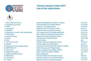 List of the subscribers - Transat Jacques Vabre 2017 photo copyright Transat Jacques Vabre taken at  and featuring the  class