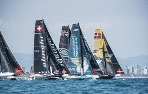 Fleet racing close to the city of Barcelona on day 3 of racing. Act 4. Barcelona, Spain - Extreme Sailing Series 2017 photo copyright Lloyd Images http://lloydimagesgallery.photoshelter.com/ taken at  and featuring the  class