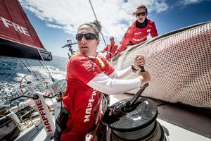 Spanish Olympic gold medallist Tamara Echegoyen and Team SCA favourite Sophie Ciszek join up with Xabi's squad - Volvo Ocean Race photo copyright  María Muiña / MAPFRE taken at  and featuring the  class
