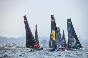 Fleet racing close to the city of Barcelona on day 4 of racing - 2017 Extreme Sailing Series Barcelona Act 4 photo copyright Lloyd Images http://lloydimagesgallery.photoshelter.com/ taken at  and featuring the  class