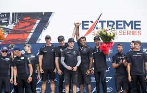 Oman Air celebrating their victory - 2017 Extreme Sailing Series Barcelona Act 4 photo copyright Lloyd Images http://lloydimagesgallery.photoshelter.com/ taken at  and featuring the  class