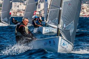 Rob McMillan, here leading the fleet at the 2017 European Championship in Marseille, is launching a new Finn sailing academy in Sydney, Australia photo copyright  Robert Deaves taken at  and featuring the  class
