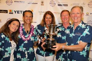 The crew of La Sirena not only accept their 3rd place award in Div 5, but one of the crew perpetuates another Transpac tradition: proposing marriage to a loved one - 2017 Transpac photo copyright  David Livingston taken at  and featuring the  class