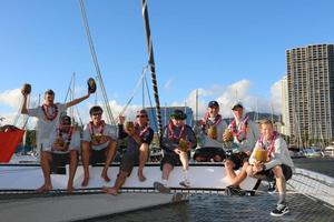 he Mighty Merloe team at last at rest  - 2017 Transpac Race photo copyright Dave Livingstone / TPYC taken at  and featuring the  class
