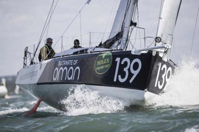 Sultanate of Oman Class40 race yacht skippered by Sidney Gavignet during the start of the 2017 Rolex Fastnet Race © Lloyd Images http://lloydimagesgallery.photoshelter.com/
