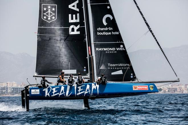 The Jerome Clerc-skippered Realteam leads after Day 1 – 36 Copa del Rey MAPFRE © Jesus Renedo / GC32 Racing Tour