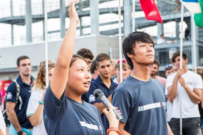 Japanese sailors give sailors oath at opening ceremony – 470 Junior World Championships © Junichi Hirai/ Bulkhead magazine http://www.bulkhead.jp/