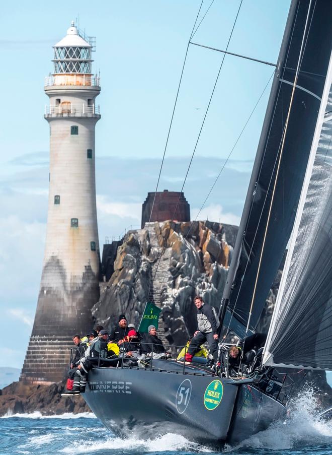 Dutch Yacht Tonnerre 4 heads for Plymouth after rounding the Fastnet Rock – Rolex Fastnet Race © Quinag