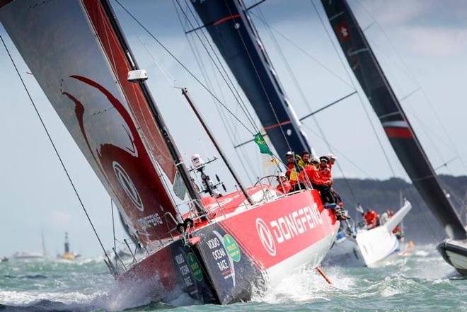 Dongfeng Race Team is in a three-way battle between the leading VO65s - Rolex Fastnet Race 2017 © Paul Wyeth / www.pwpictures.com http://www.pwpictures.com