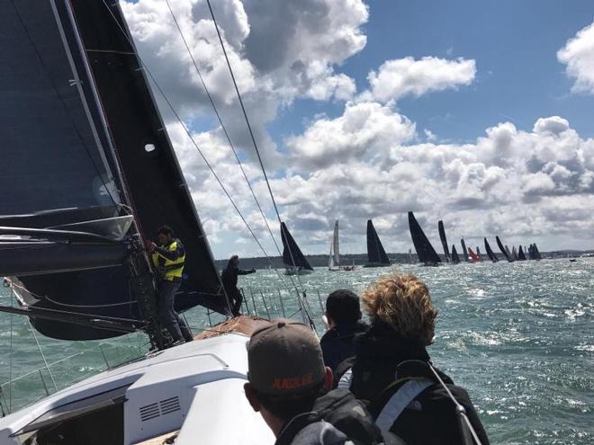 Nicolas Lecarpentier's Marten 72, Aragon, seen here at the start in Cowes, rounded the Fastnet Rock on Tuesday afternoon. The crew is made up of family and friends - Rolex Fastnet Race 2017 © Aragon