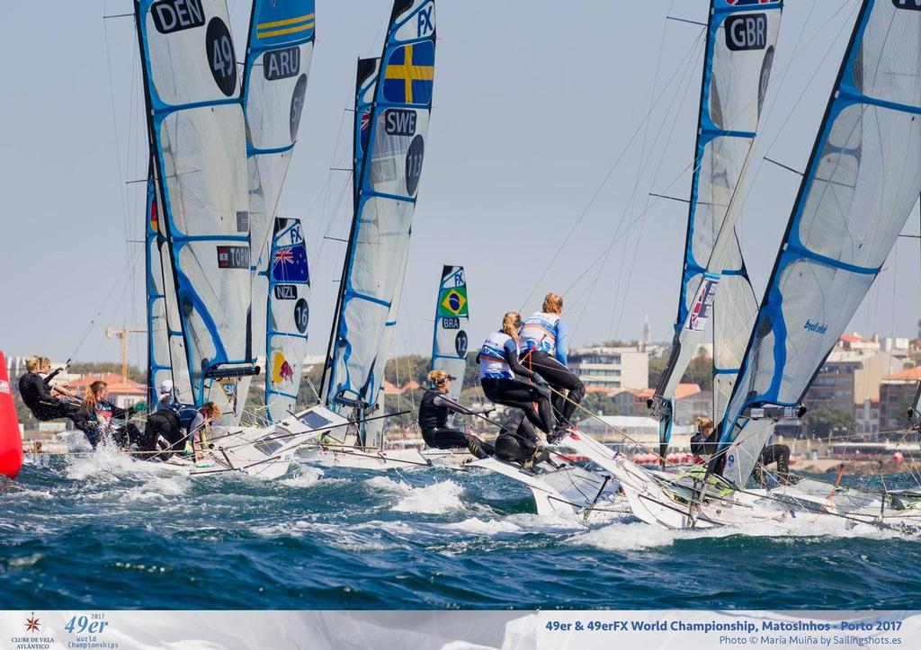 Olympic Gold and Silver medalists lead the chase - Race Day 3, 49erFx Worlds, Porto, Portugal photo copyright Maria Muina/Sailingshots taken at  and featuring the  class