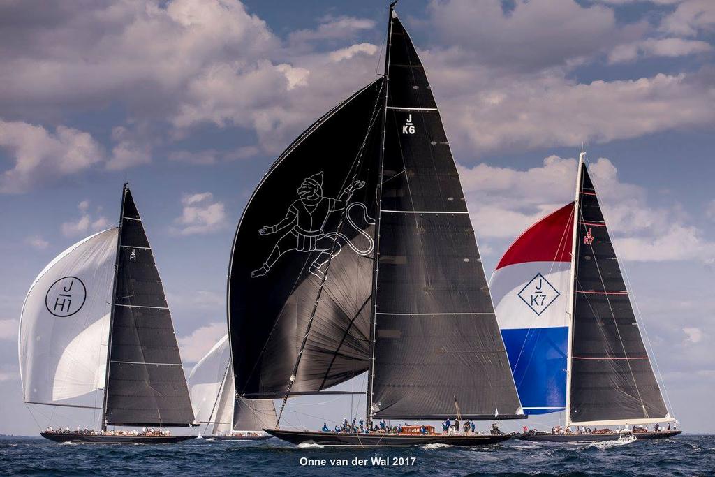 JH1 Lionheart, JK6 Hanuman and JK7 Velsheda downwind - Day 3 - J Class Worlds - Newport RI © Onne van der Wal