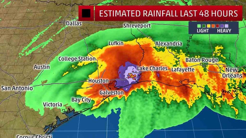 Radar-Estimated Rainfall Past 48 Hours - The heaviest rain over the past 48 hours is indicated by the purple and light pink contours. © The Weather Channel