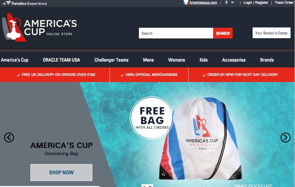 Instead of seeing coverage of the latest America’s Cup, the URL redirects to a UK based online store selling Cup merchandise © SW