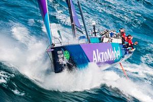 The Volvo 65, Akzo Nobel, powers upwind – Rolex Fastnet Race photo copyright Quinag taken at  and featuring the  class