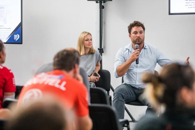 11th Hour Racing President Jeremy Pochman and ocean health campaigner Emily Penn present to the attendees at the Volvo Ocean Race Sustainability Training ©  Jen Edney / Volvo Ocean Race