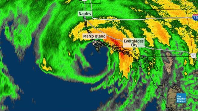 Radar image of Hurricane Irma as it was making its second Florida landfall at Marco Island, Florida, on Sep. 10, 2017. © The Weather Channel