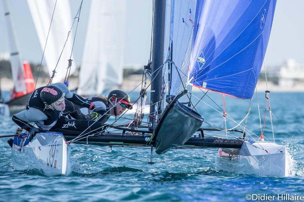  Light and shifty conditions confronted Gemma Jones and Jason Saunders at the Nacra 17  - Day 3. Image Didier Hillare © Nacra 17 World Championship