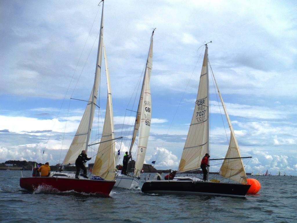 Less Xpense, Glory Days, Super Q at the windward mark - UBS Jersey Regatta photo copyright Bill Harris http://www.shyc.je/Jersey-Regatta// taken at  and featuring the  class