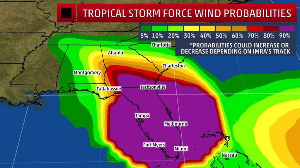 Probability of Tropical Storm Force Winds - Source: National Hurricane Center © The Weather Channel