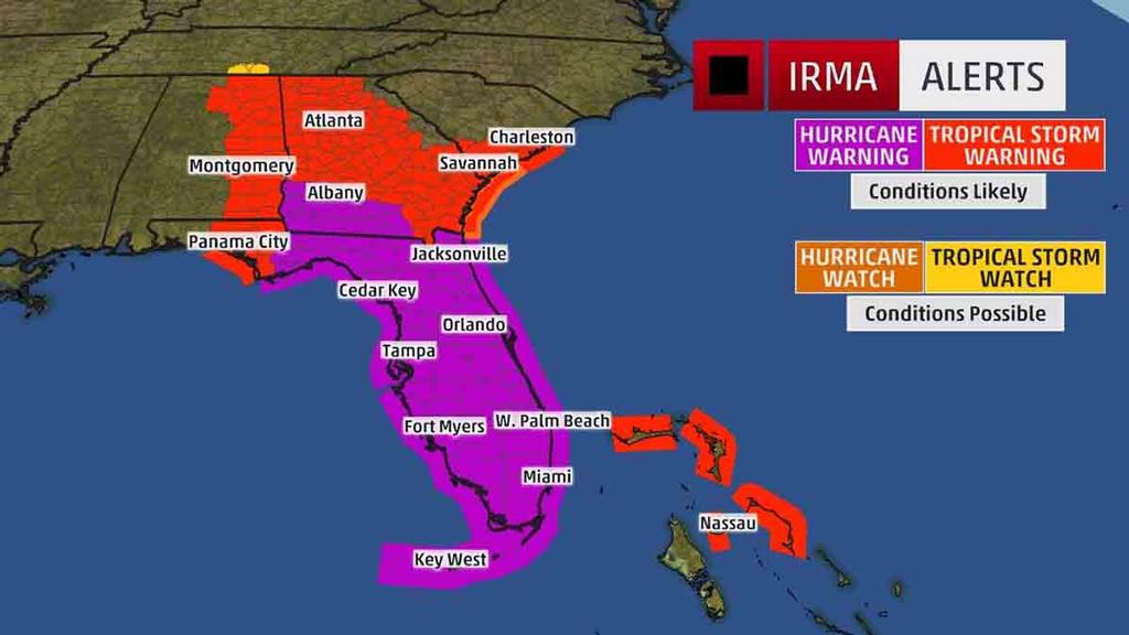 Watches and Warnings - A watch means hurricane or tropical storm conditions are possible within 48 hours. A warning means those conditions are expected within 36 hours. © The Weather Channel
