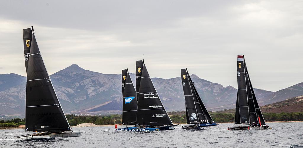 Tricky conditions on the Bay of Calvi again today - 2017 GC32 Orezza  Corsica Cup photo copyright Jesus Renedo / GC32 Racing Tour taken at  and featuring the  class