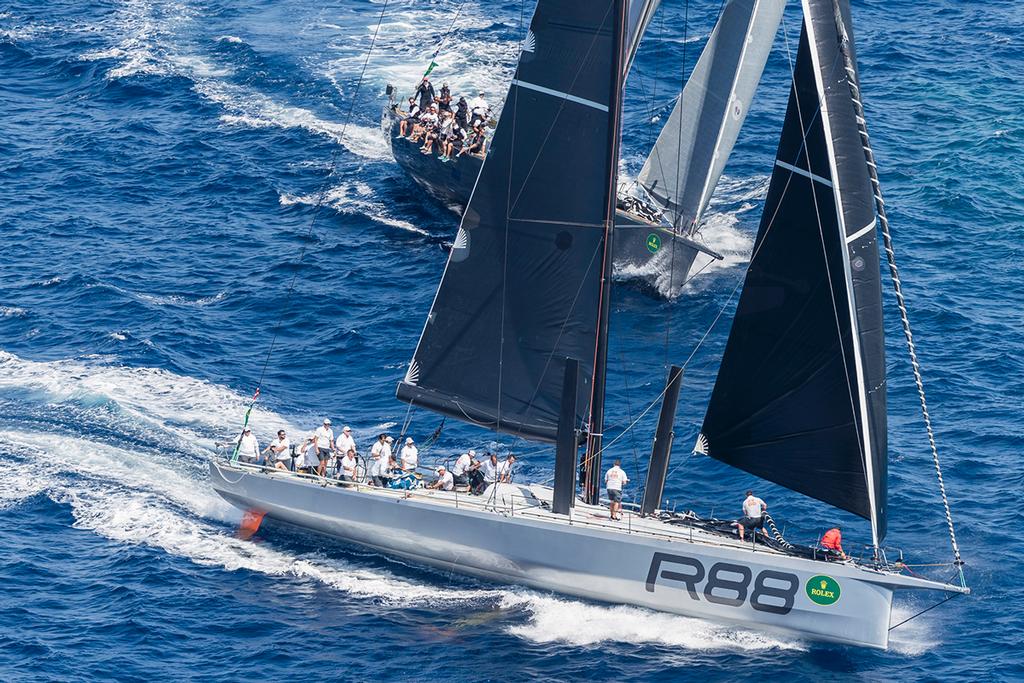 Rambler 88 and Highland Fling 11 are gunning for the overall win in the Maxi class. - Day 5 - Maxi Yacht Rolex Cup 2017 ©  Rolex / Carlo Borlenghi http://www.carloborlenghi.net