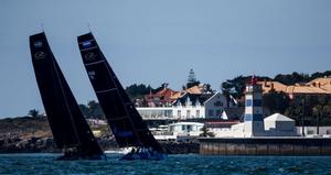 Artemis Racing and Bronenosec Sailing Team racing towards Santa Marta Lighthouse in RC44 Cascais Cup 2016 photo copyright  Pedro Martinez / Martinez Studio / RC44 taken at  and featuring the  class