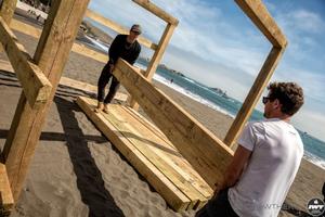 Alessio Botteri (left) and Maxime Fevrier (right) helping to build the judges tower – Matanzas Wave Classic photo copyright  Si Crowther / IWT taken at  and featuring the  class