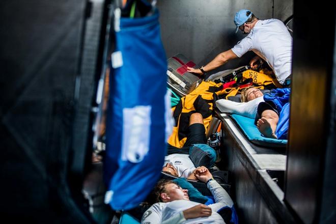 Leg 1, Day 3 – Alicante to Lisbon, onboard Turn the Tide on Plastic. 4 hours on, 4 hours off - the crew grab some rest in between sailing shifts – Volvo Ocean Race ©  Jen Edney / Volvo Ocean Race