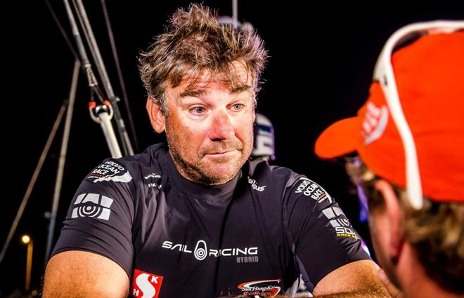 Leg 1 – Alicante to Lisbon arrivals. Skipper David Witt looks tired and exhausted after 6 days at sea – Volvo Ocean Race ©  Jesus Renedo / Volvo Ocean Race