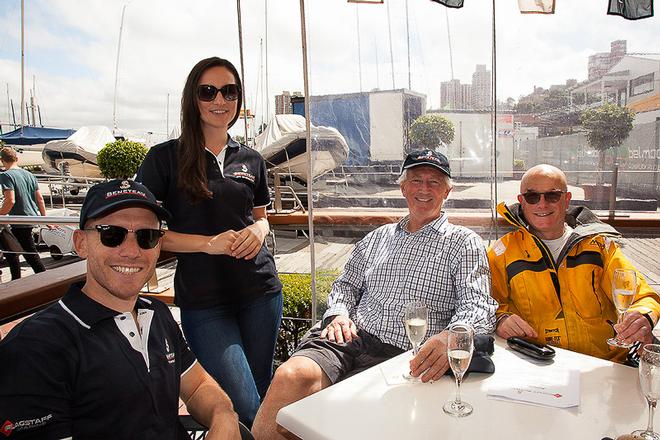 Robert Lewin and crew from Leeward enjoying the Champagne breakfast, whilst going over the sailing instructions for the day. “Hope the fifth member of our team shows up given the wind conditions!” - 2017 Beneteau Cup ©  Alex McKinnon Photography http://www.alexmckinnonphotography.com