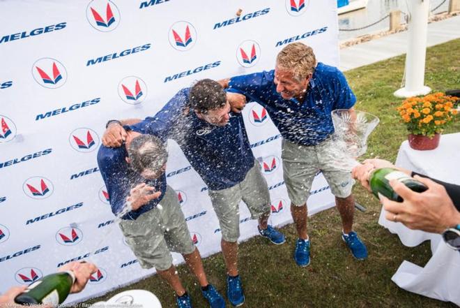 Freides and his teammates Charlie Smythe and Morgan Reeser enjoy a champagne celebration! - 2017 Melges 20 World Championship © Barracuda Communication